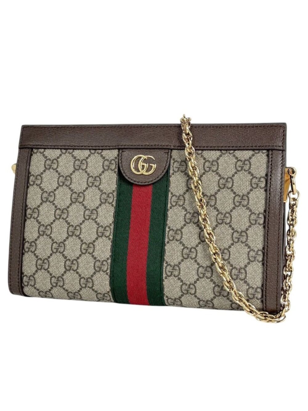Gucci Ophidia Medium Shoulder Bag Chain Web Double G GG Supreme Beige Brown